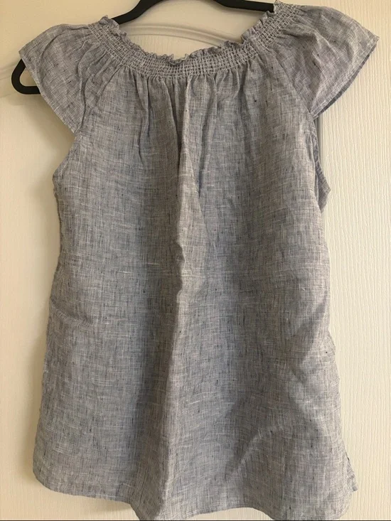 Joie Blue and White Grid Smocked Neck Top - Picture 3 of 5